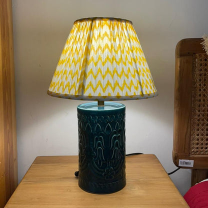 Yellow Block Printed Pleated Lamp Shade