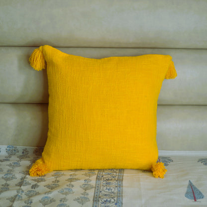 Slub Cotton Solid Mustard Cushion Cover