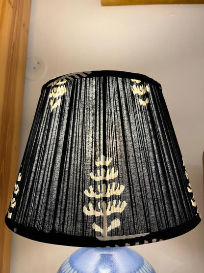 Block Printed Pleated Lamp Shade - Mid night tree
