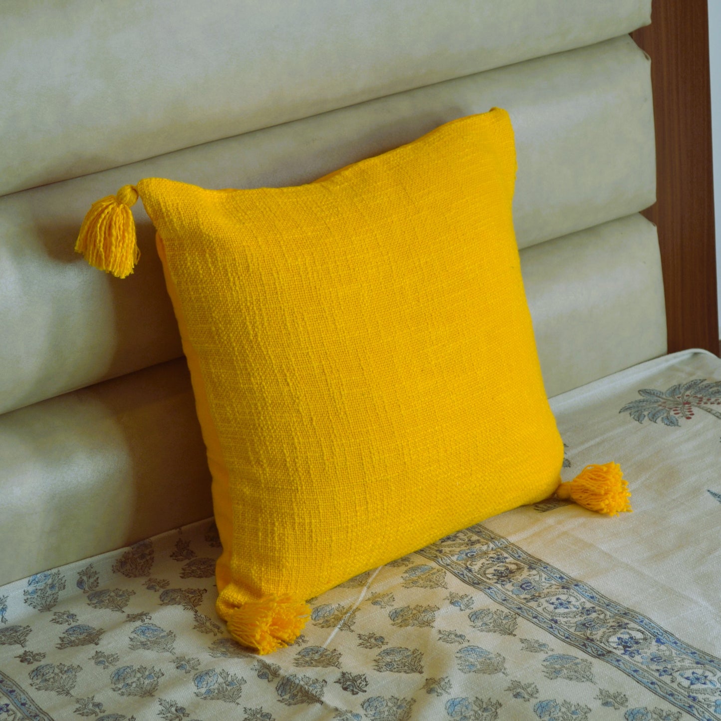 Slub Cotton Solid Mustard Cushion Cover