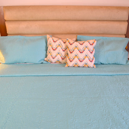 Abstract Solid Quilted Bedcover-Turquoise