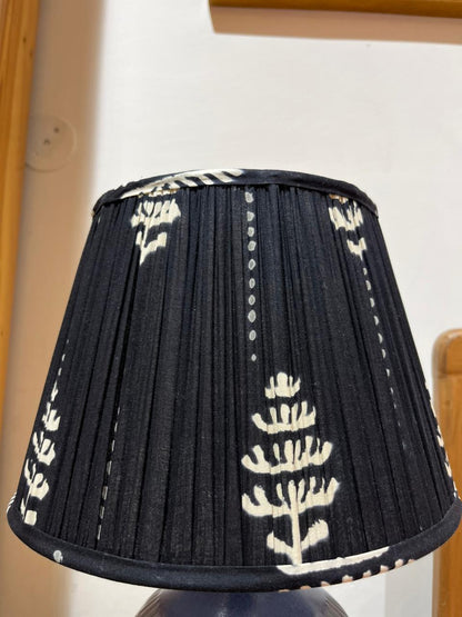 Block Printed Pleated Lamp Shade - Mid night tree