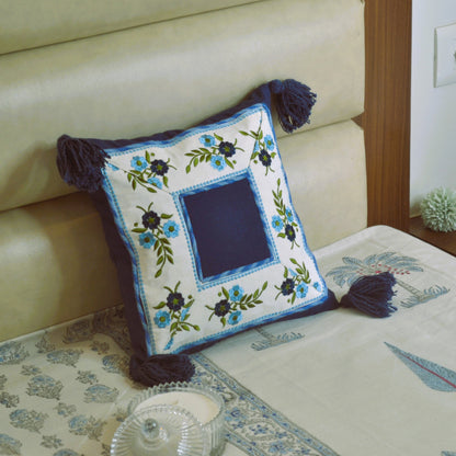 Sea Embroidery Cushion Cover- Navy Blue