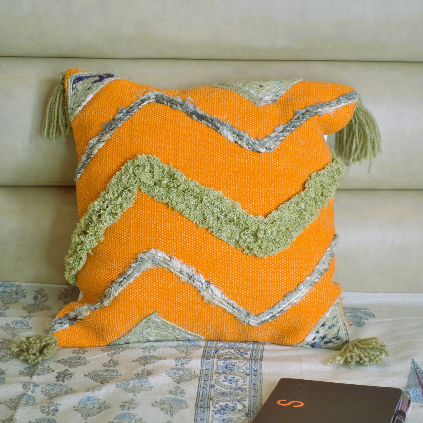 Orange Love Tufted Cushion Cover-Orange