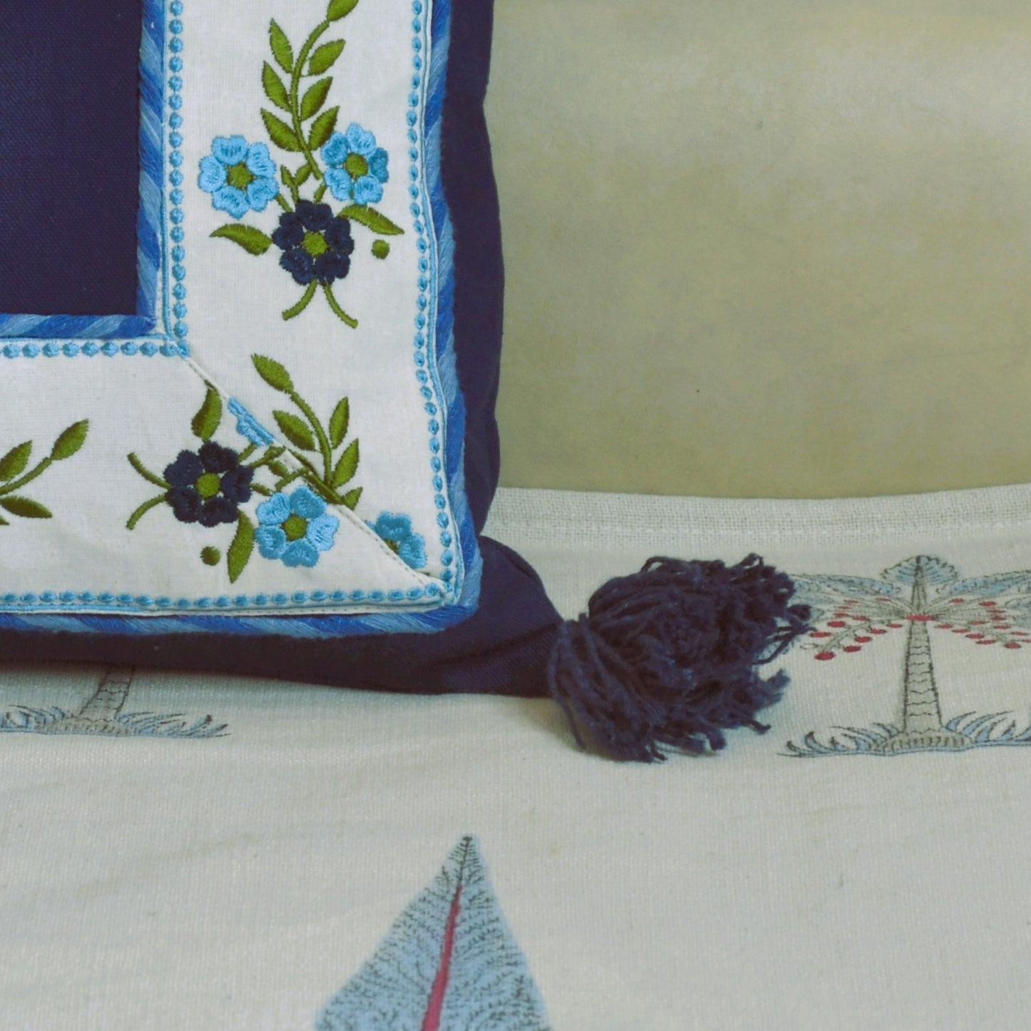 Sea Embroidery Cushion Cover- Navy Blue