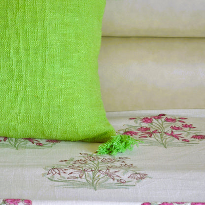 Slub Cotton Solid Green  Cushion Cover