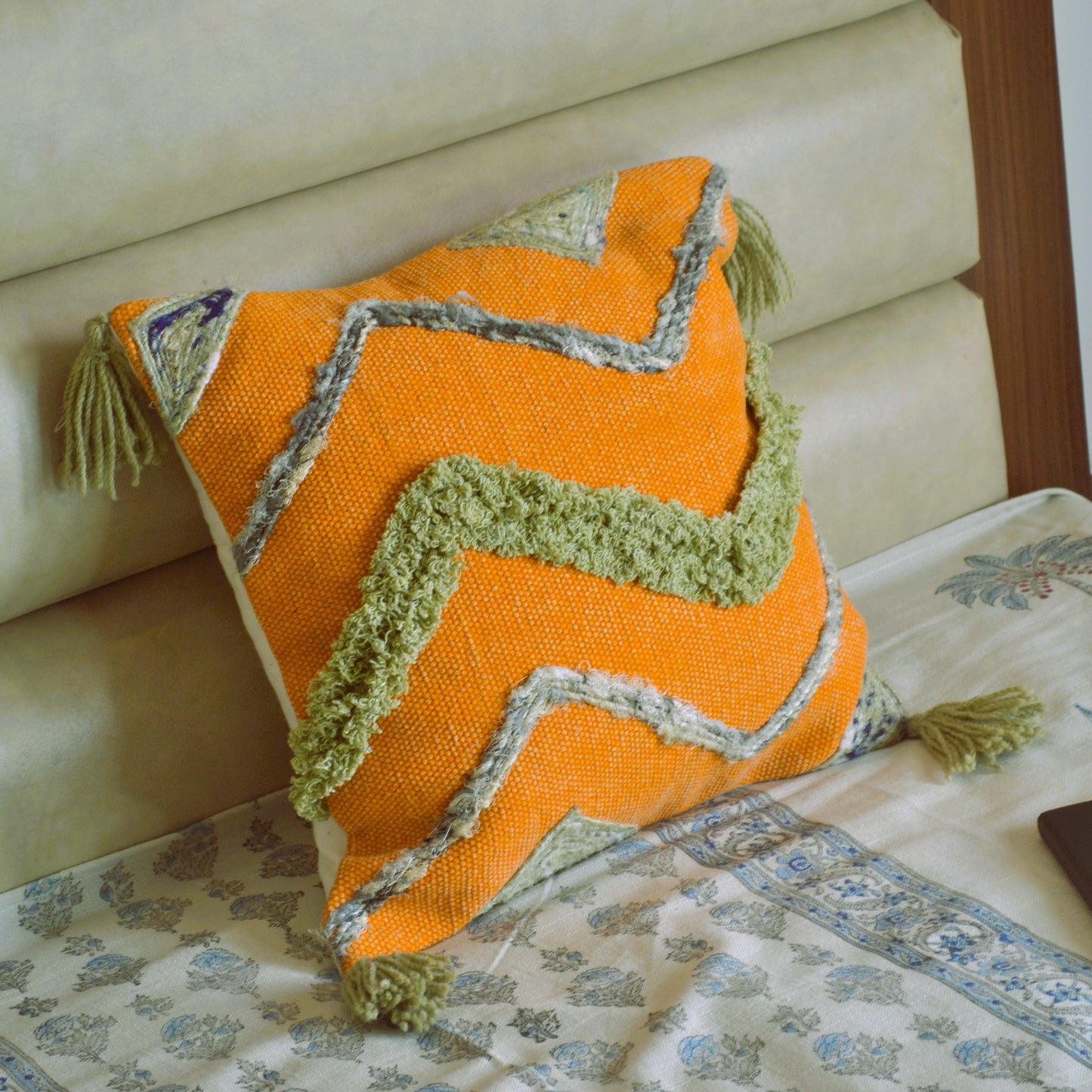 Orange Love Tufted Cushion Cover-Orange