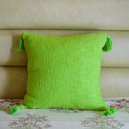 Slub Cotton Solid Green  Cushion Cover