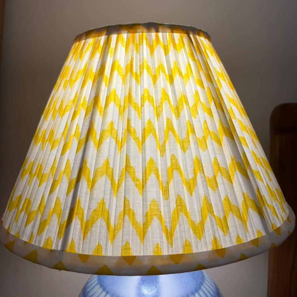 Yellow Block Printed Pleated Lamp Shade