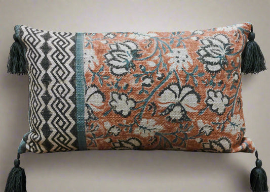 BLOCKPRINTED RUST GREY CUSHION COVER