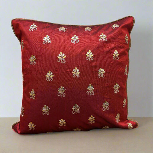 RUST GOTA PATTI BUTTA CUSHION COVER