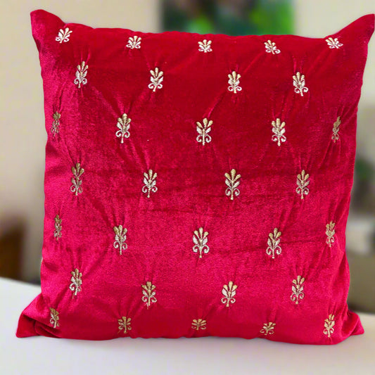 RED VELVET GOTA PATTI BUTTA CUSHION COVER