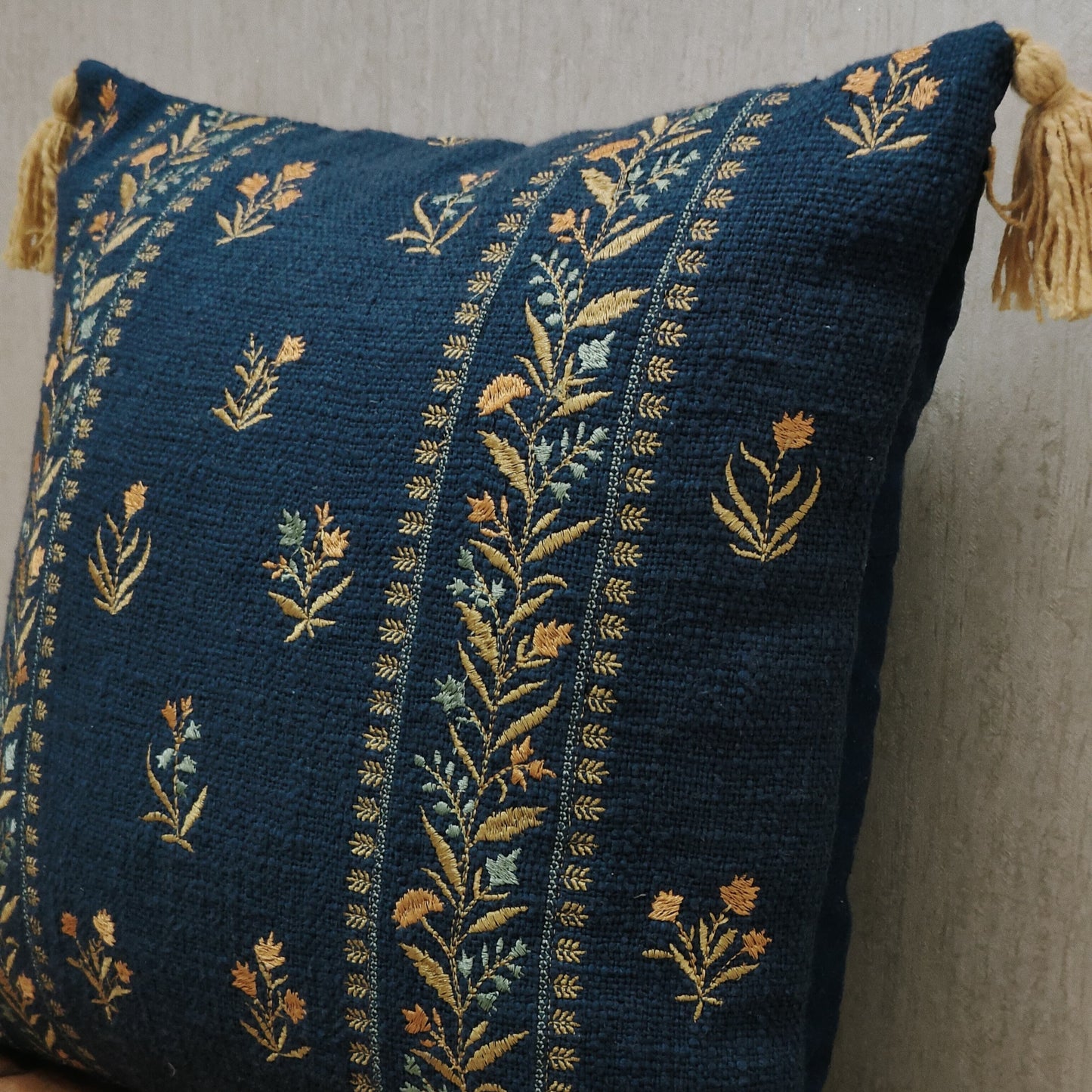 EMBROIDERED DARK BLUE CUSHION COVER