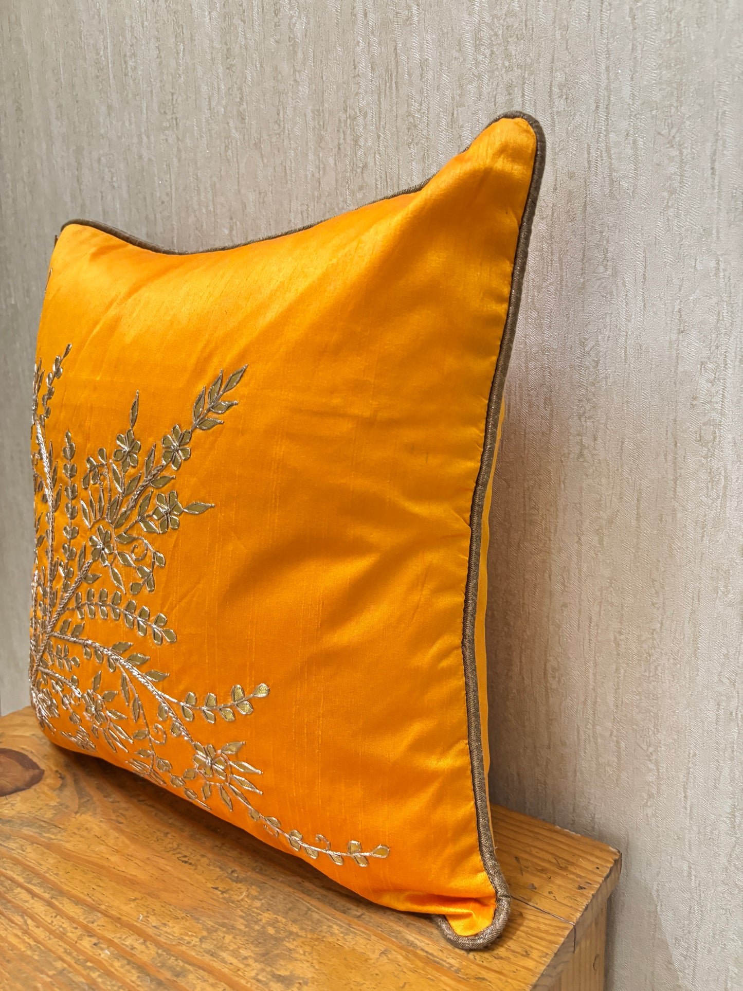 Yellow Jaal Gota Patti Cushion Cover