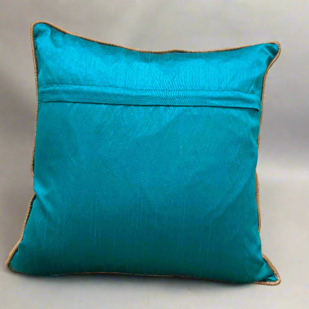 PEACOCK BLUE GOTA PATTI BUTTA CUSHION COVER