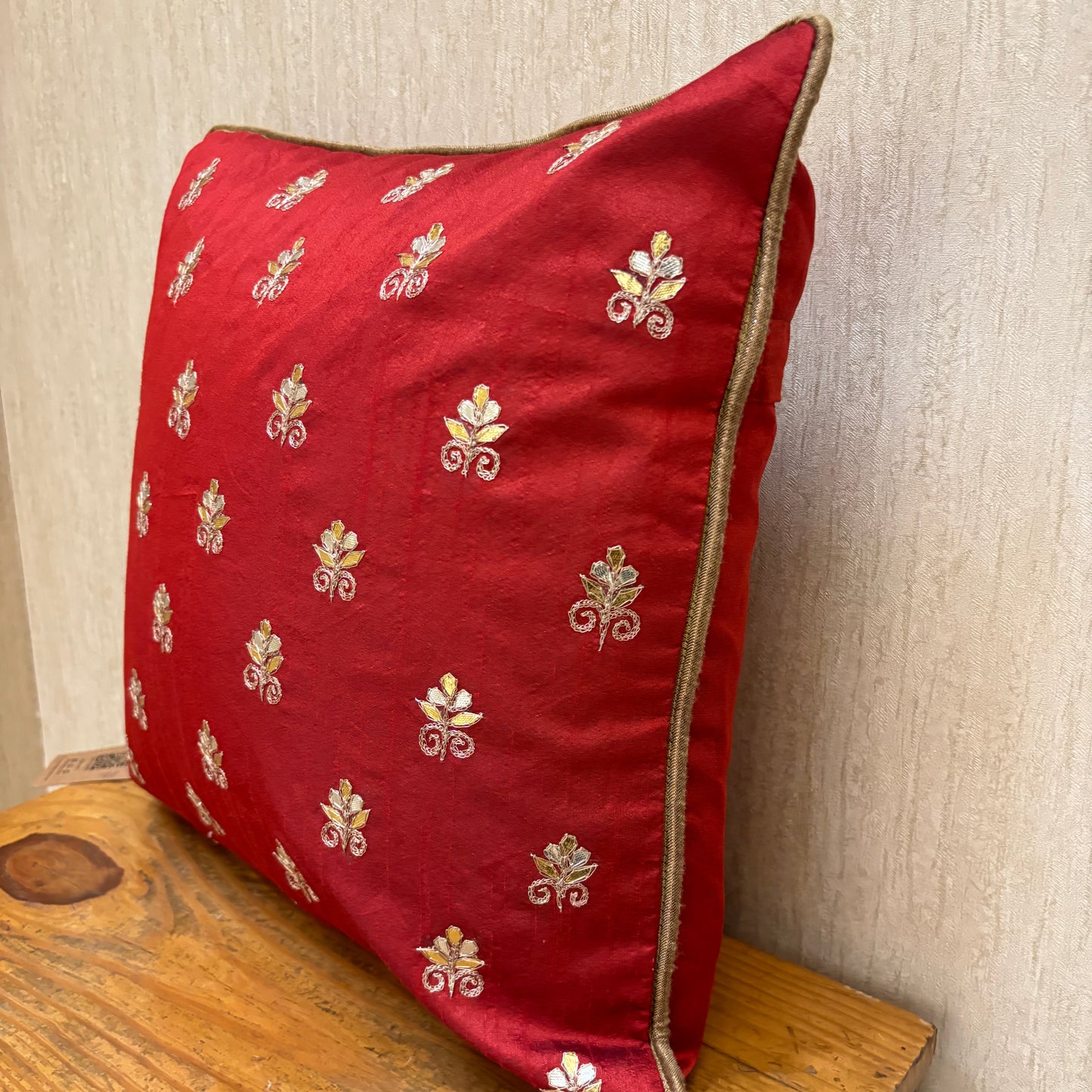 RUST GOTA PATTI BUTTA CUSHION COVER