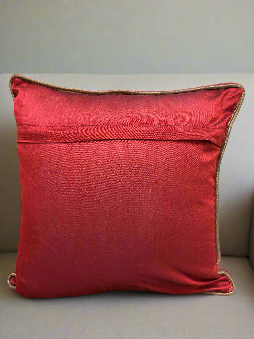 RUST GOTA PATTI BUTTA CUSHION COVER