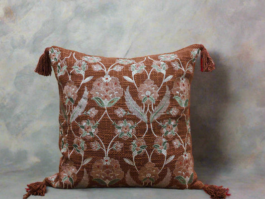 EMBROIDERED RUST CUSHION COVER