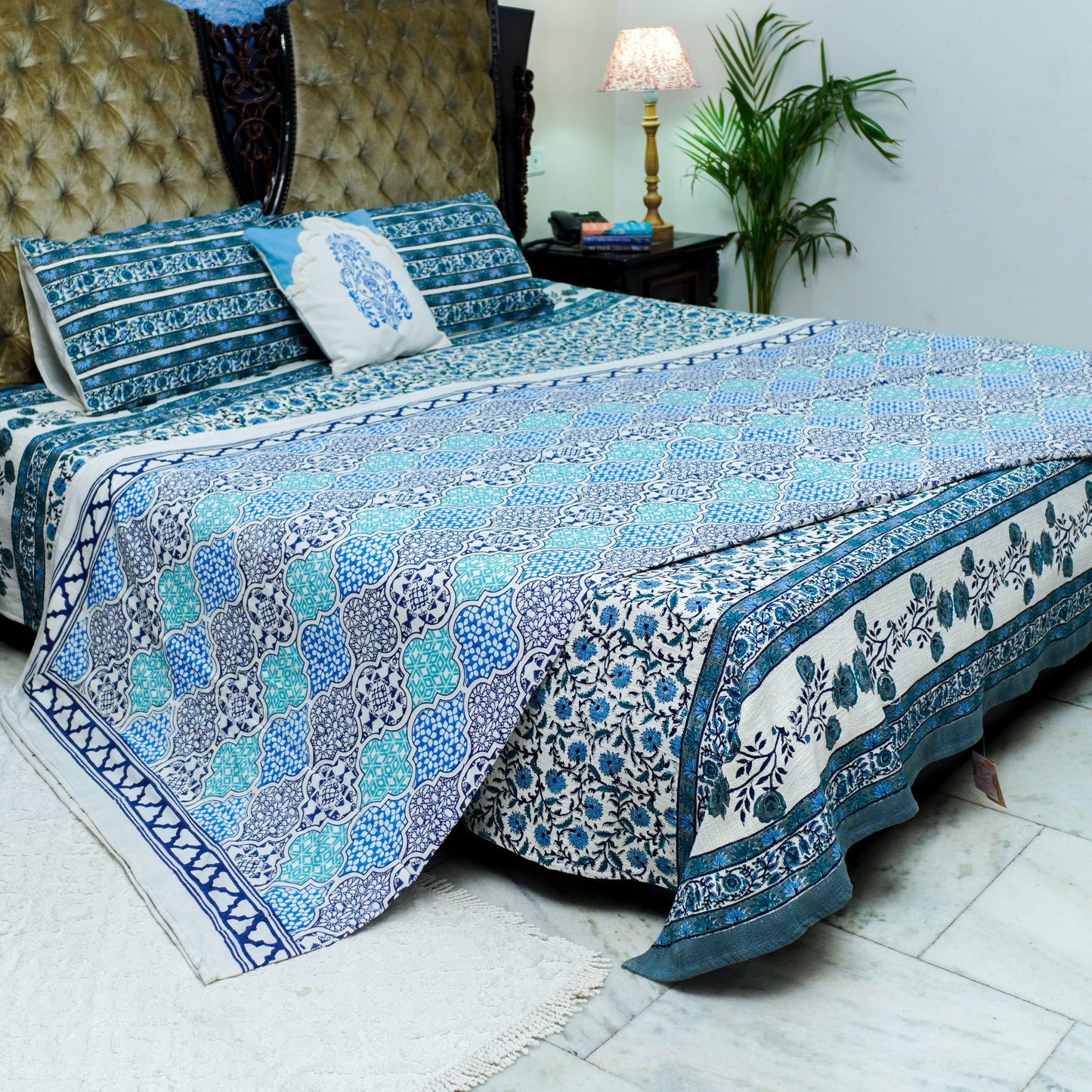 Moroccan Dohar Blockprinted Cotton- Blue