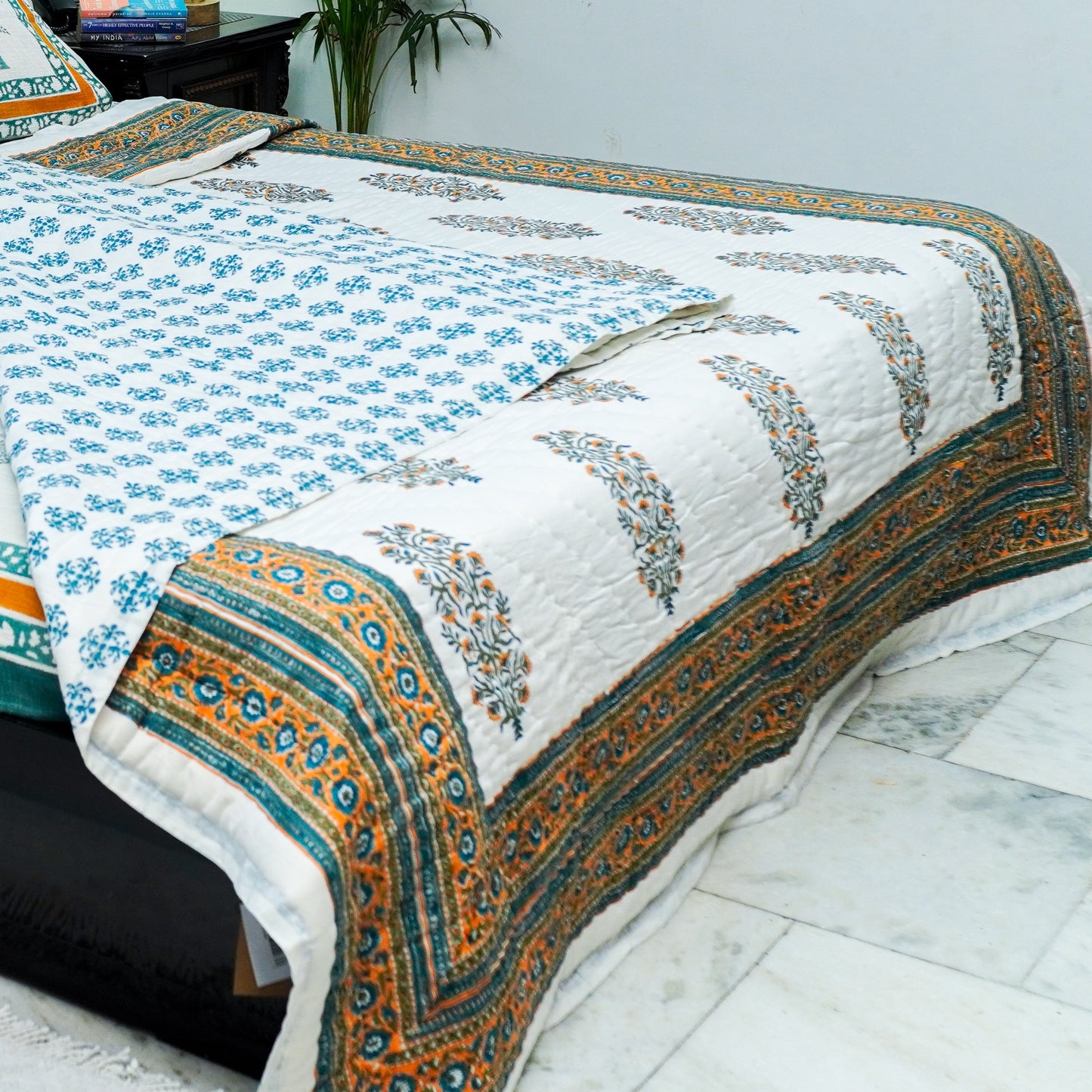 Gulmohar Quilted Block Printed- White