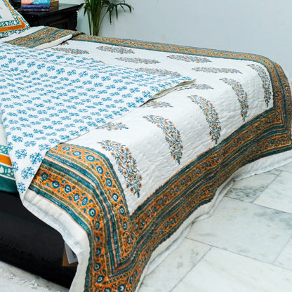 Gulmohar Quilted Block Printed- White