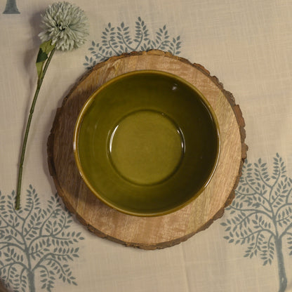 Gulmohar Ceramic Serving Bowl- Olive Green