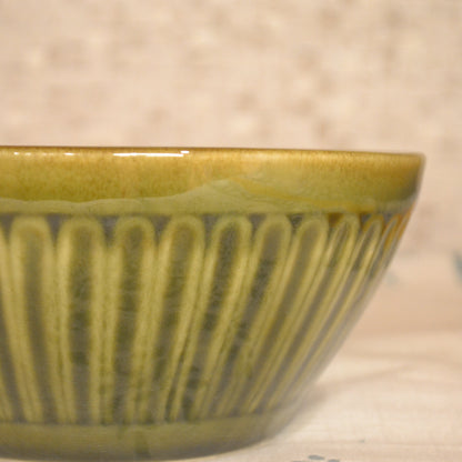 Gulmohar Ceramic Serving Bowl- Olive Green