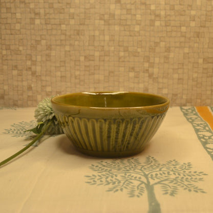 Gulmohar Ceramic Serving Bowl- Olive Green