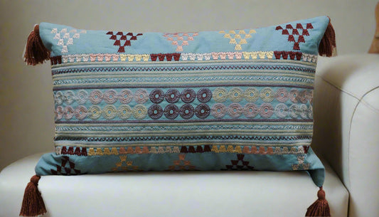 BLUE EMBROIDERED CUSHION COVER