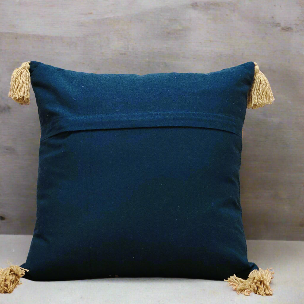 EMBROIDERED DARK BLUE CUSHION COVER