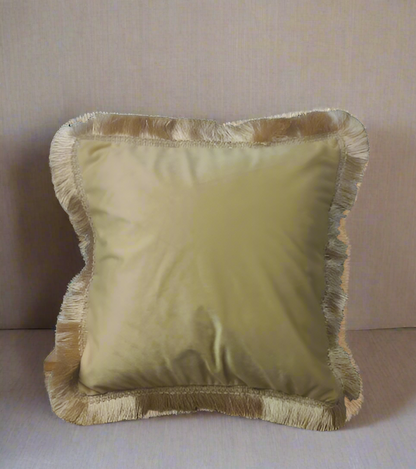 Golden Fringed Velvet Cushion Cover