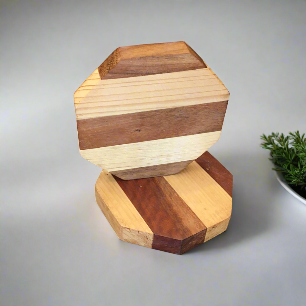 Set of 2 - Wooden Coaster Hexagon