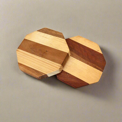 Set of 2 - Wooden Coaster Hexagon