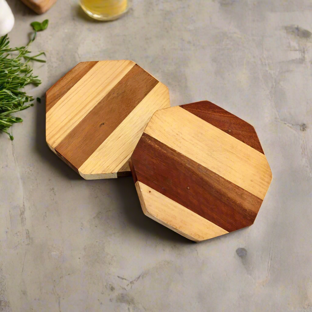 Set of 2 - Wooden Coaster Hexagon