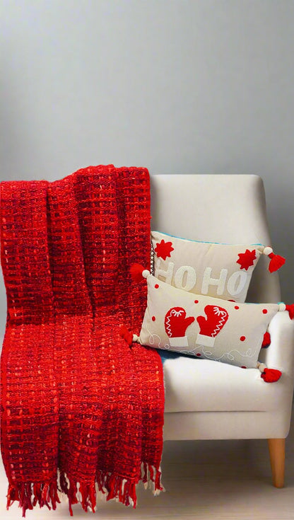 Acrylic Red Handmade Sofa Throw