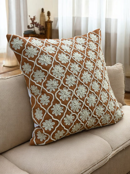 FLORAL TUFTED MUSTARD CUSHION COVER