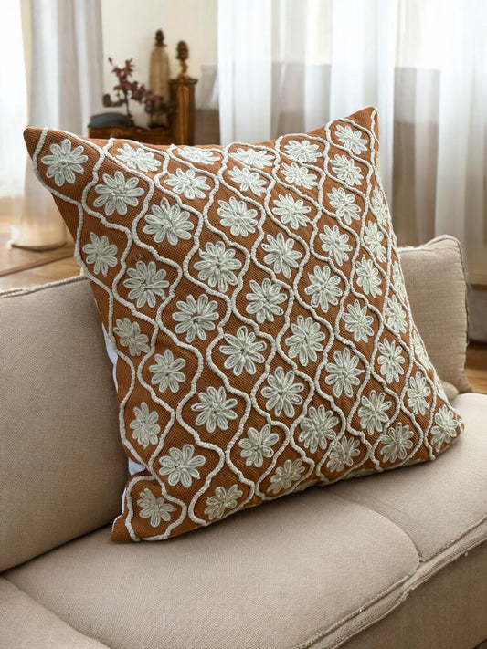 FLORAL TUFTED MUSTARD CUSHION COVER