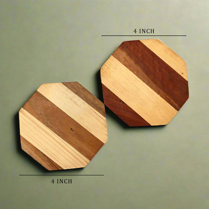 Set of 2 - Wooden Coaster Hexagon