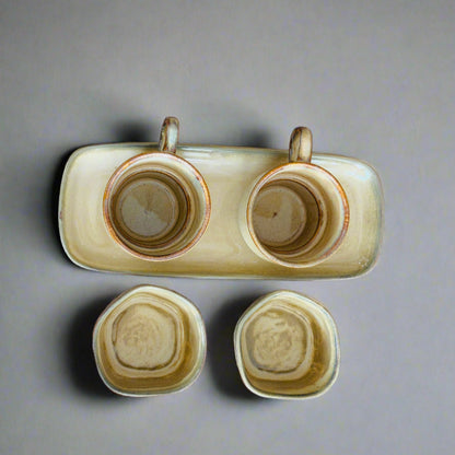 Set of 5- Earthy Porcelain Mugs, Platter and Dip Bowl