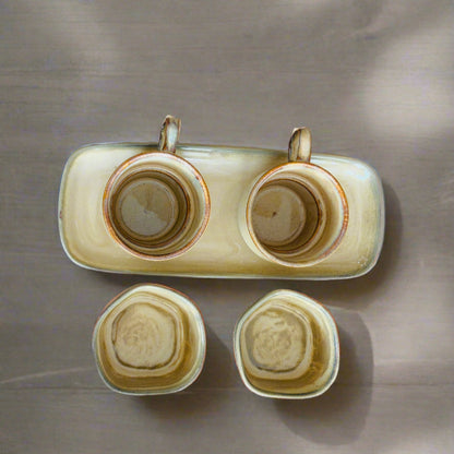 Set of 5- Earthy Porcelain Mugs, Platter and Dip Bowl