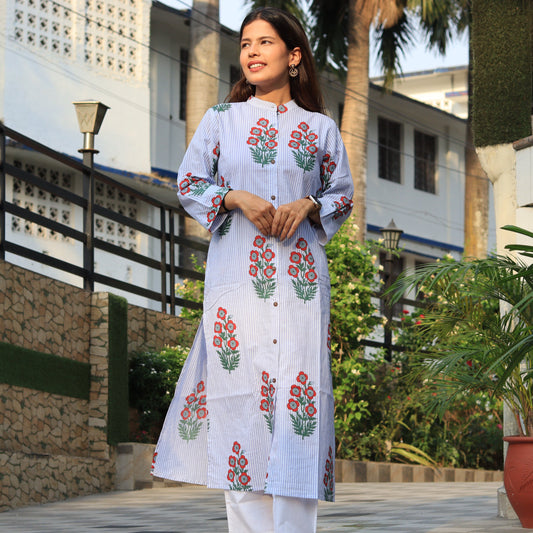 Stripes and Flowers Kurta