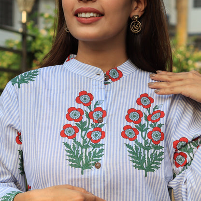 Stripes and Flowers Kurta