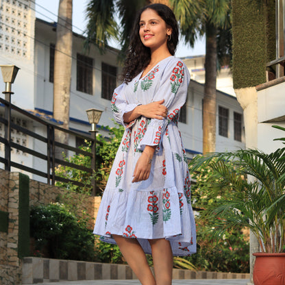 Stripes And Flower Mini Dress