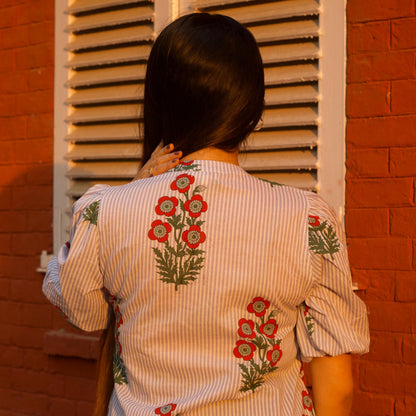 Stripes And Flowers Midi Dress