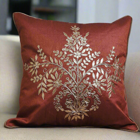 BROWN GOTA PATTI JAAL CUSHION COVER
