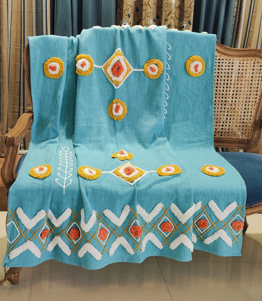 Boho Teal Embroidered Throw