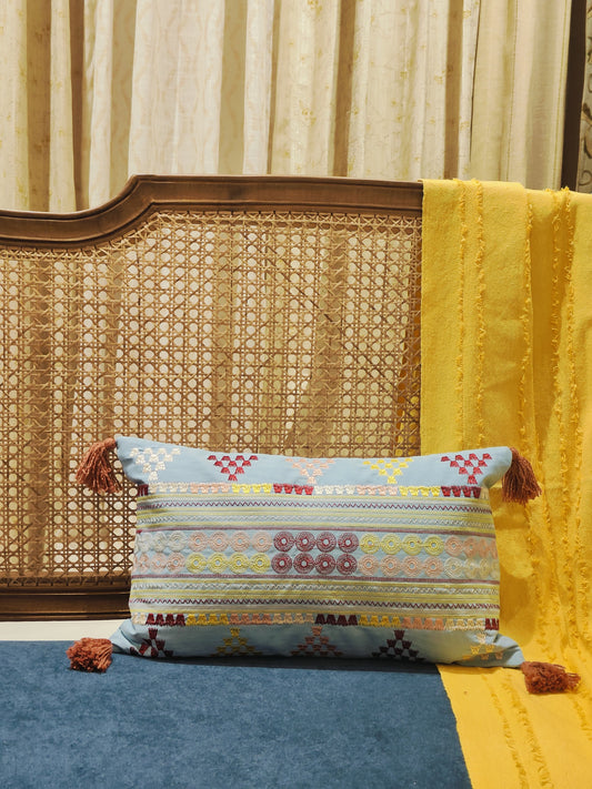 BLUE EMBROIDERED CUSHION COVER