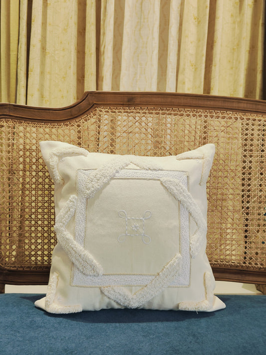 Ivory White Rhombus Tufted Cushion Cover