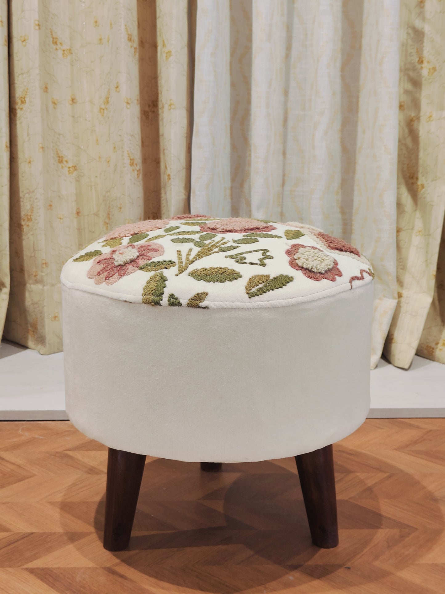Handwoven Embroidered Ottoman – Rustic Garden