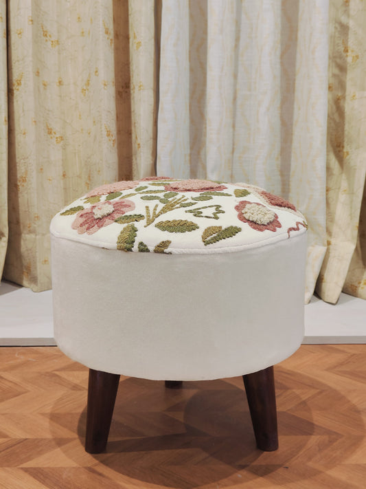 Handwoven Embroidered Ottoman – Rustic Garden